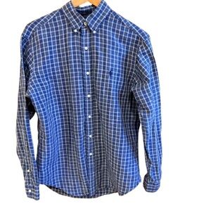 Ralph Lauren Linen Cotton Blend Blue Plaid Shirt, Preppy, Natural Fiber, Casual